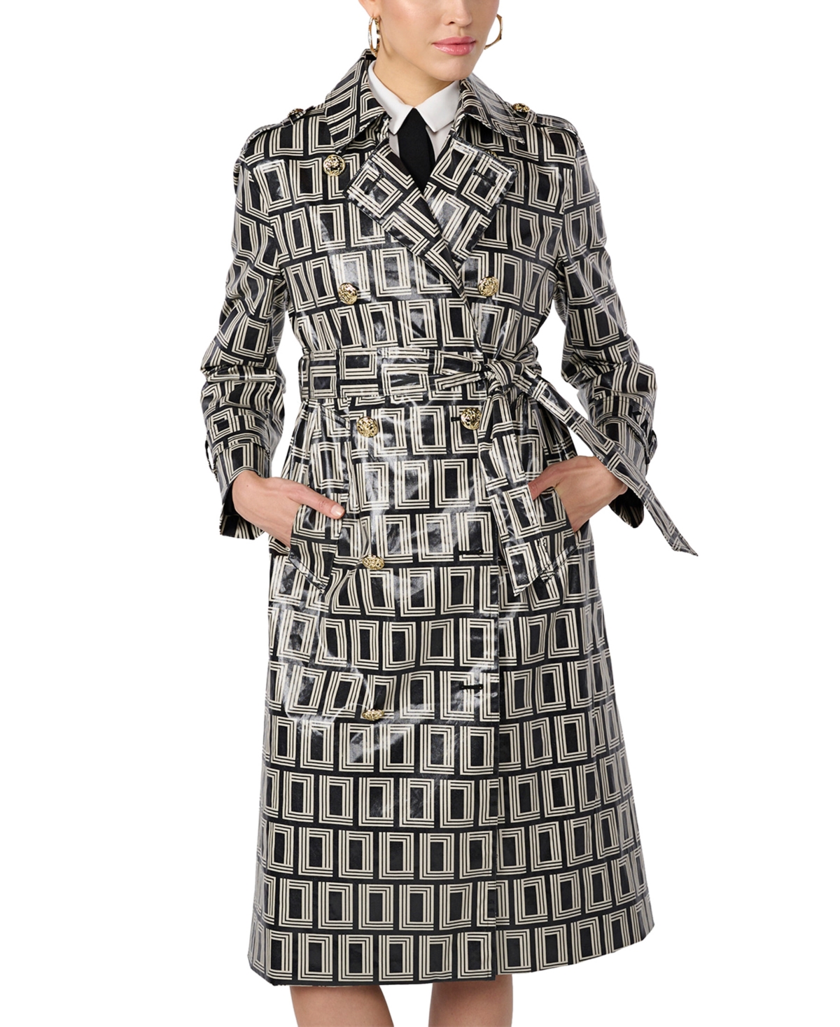 Shop Karl Lagerfeld Women's Double-breasted Printed Trench Coat In Black,pavement