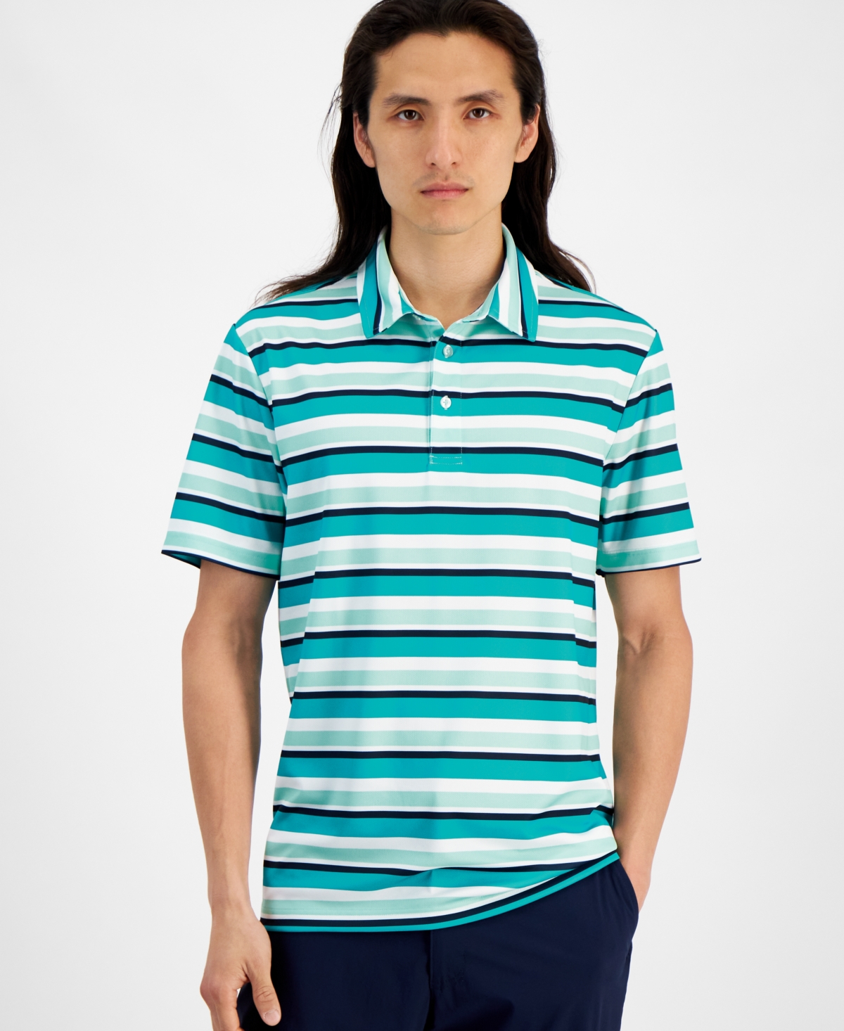 Men's Post Regular-Fit Stripe Performance Tech Polo Shirt, Created for Macy's - Sprint Mint