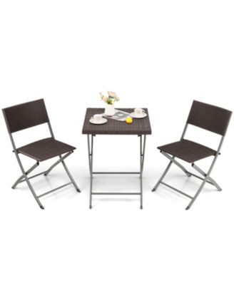 3 Pieces Patio Bistro Set with Folding Wicker Chairs and Table