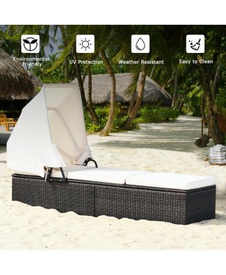 Outdoor Chaise Lounge Chair with Folding Canopy