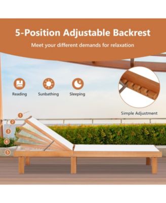 SUGIFT Outdoor Wood Chaise Lounge Chair with 5-Postion Adjustable Back