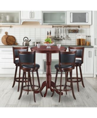 42 Inch Wooden Round Pub Pedestal Side Table with Chessboard