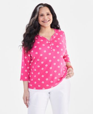 Style & Co - Plus Size Printed Cotton Henley Top