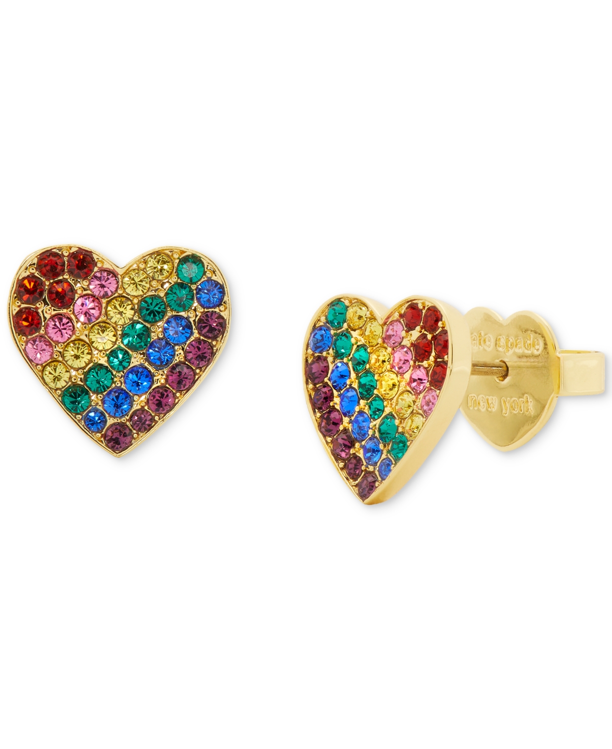 KATE SPADE GOLD-TONE MULTICOLOR PAVE HEART STUD EARRINGS 