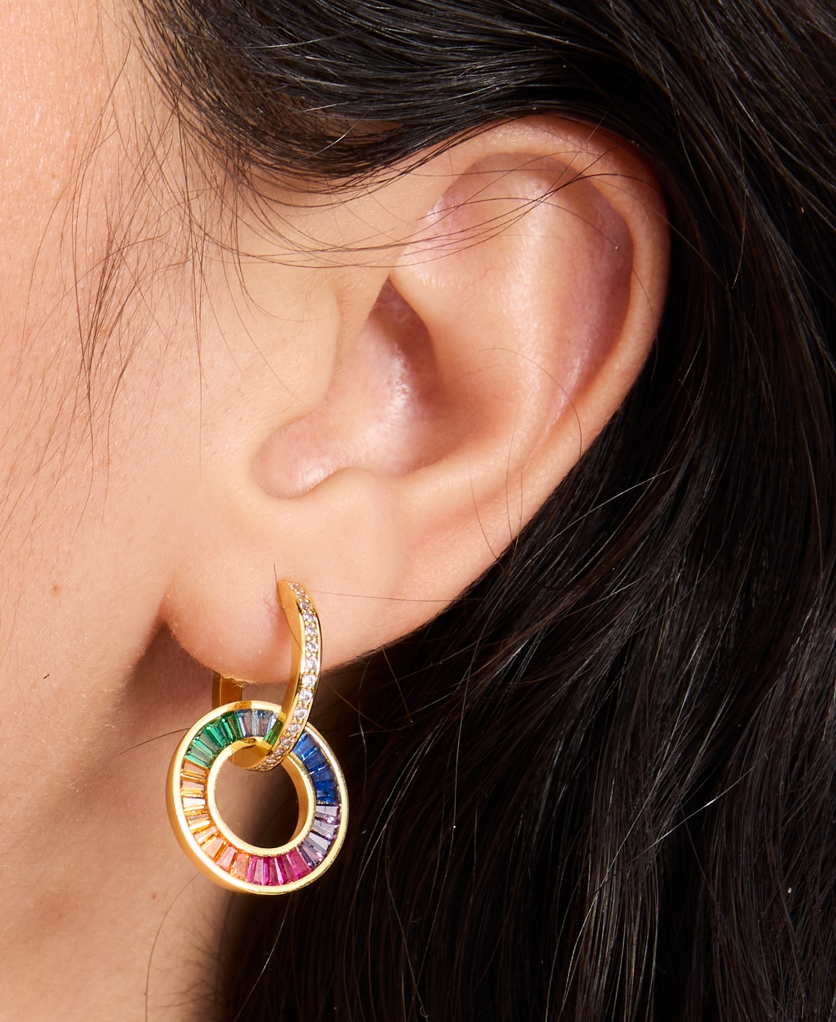 Kate Spade New York Gold-Tone Pave &color Mixed Stone Circle Charm Hoop Earrings