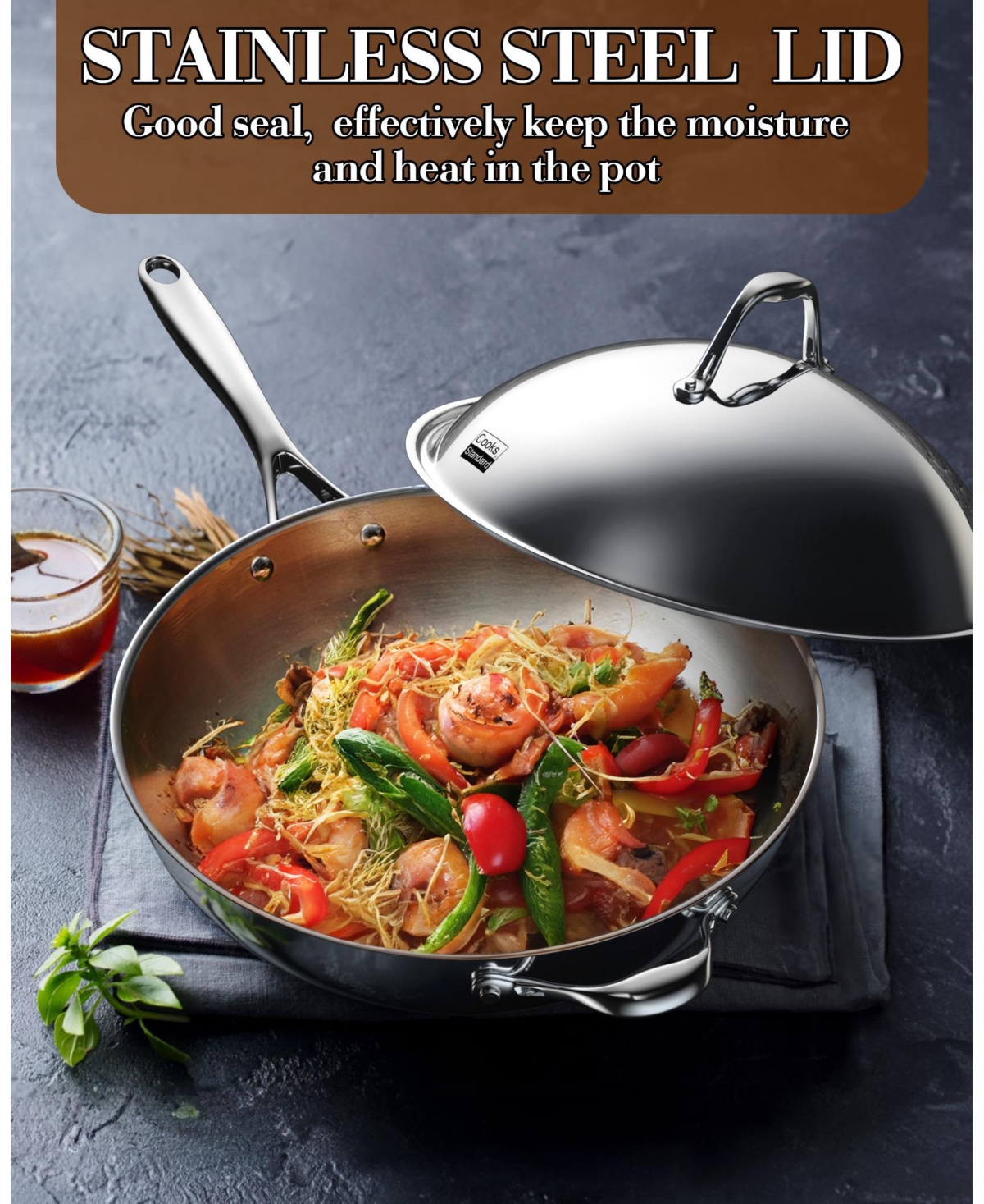 Cooks Standard Wok Multi-Ply Clad Stir Fry Pan, with High Dome lid, Silver