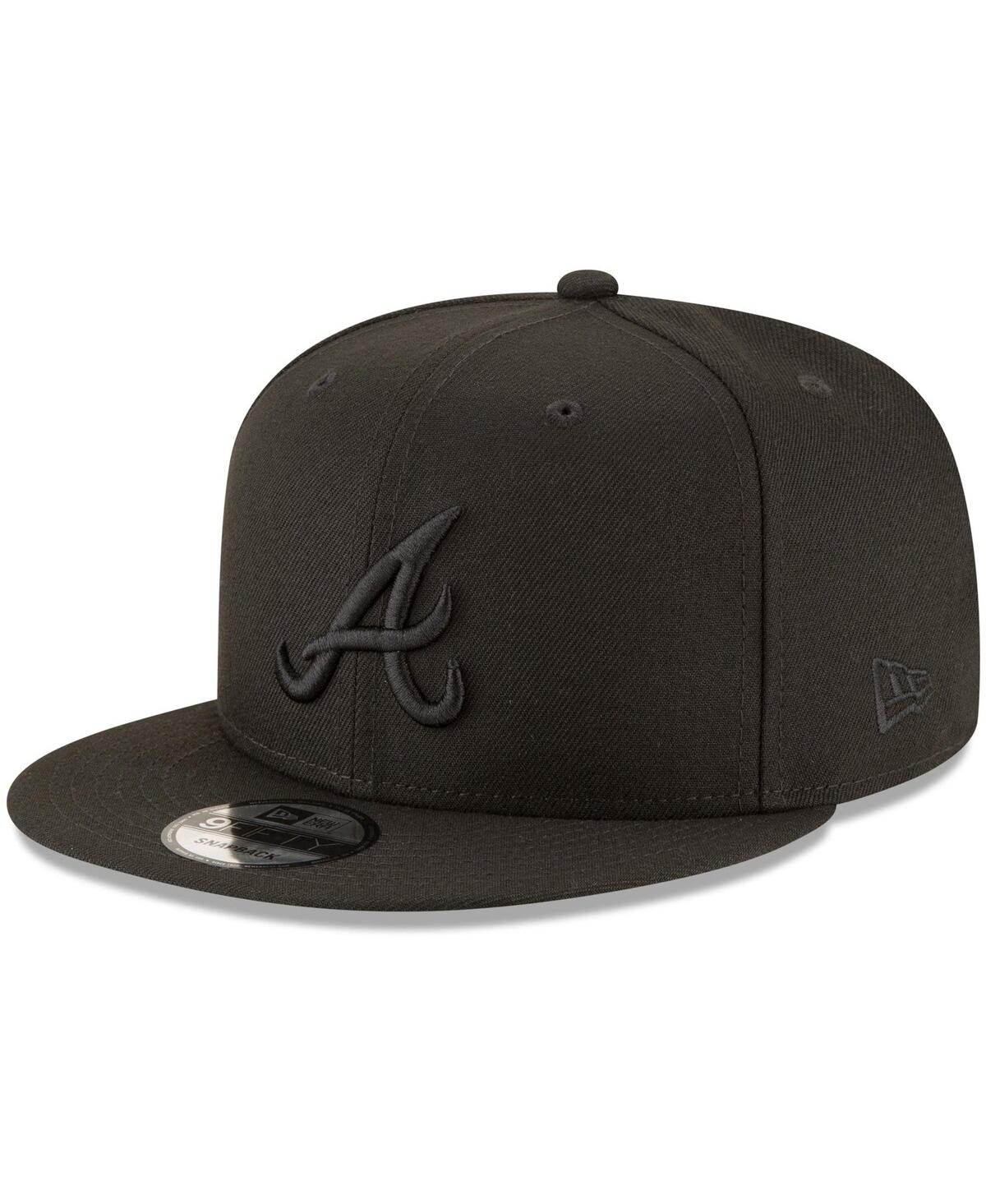 NEW ERA ATLANTA BRAVES BLACK ON BLACK 9FIFTY TEAM SNAPBACK ADJUSTABLE HAT 