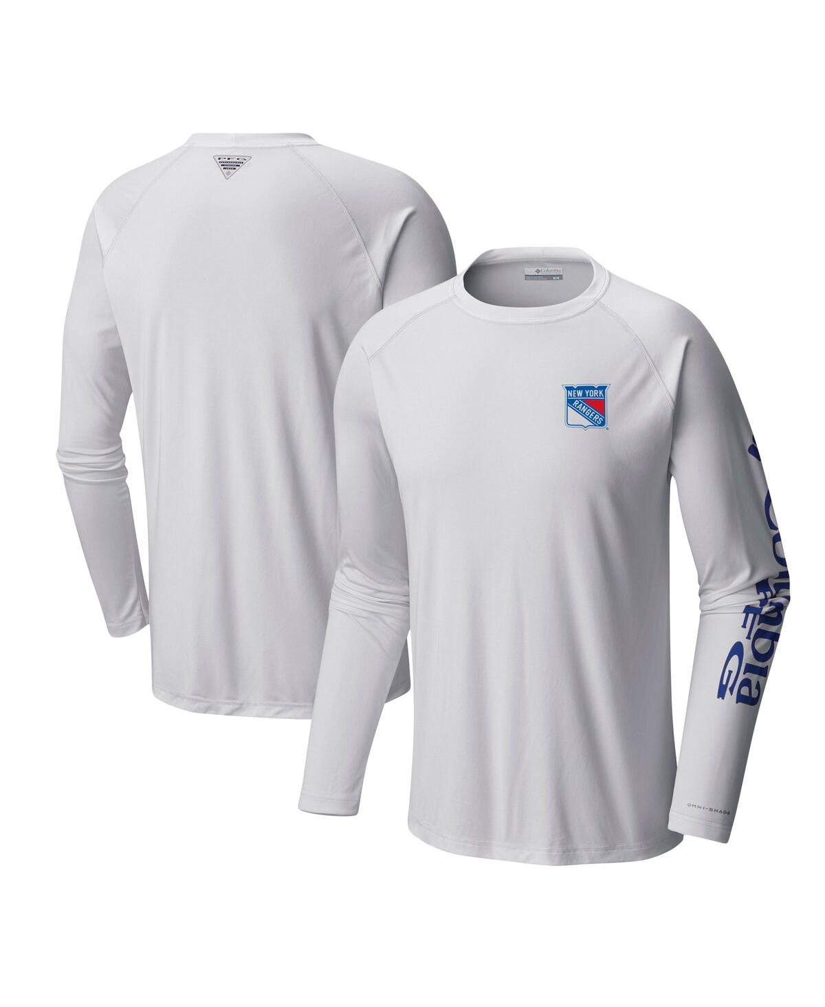 Shop Columbia Men's White New York Rangers Terminal Tackle Omni-shade Raglan Long Sleeve T-shirt