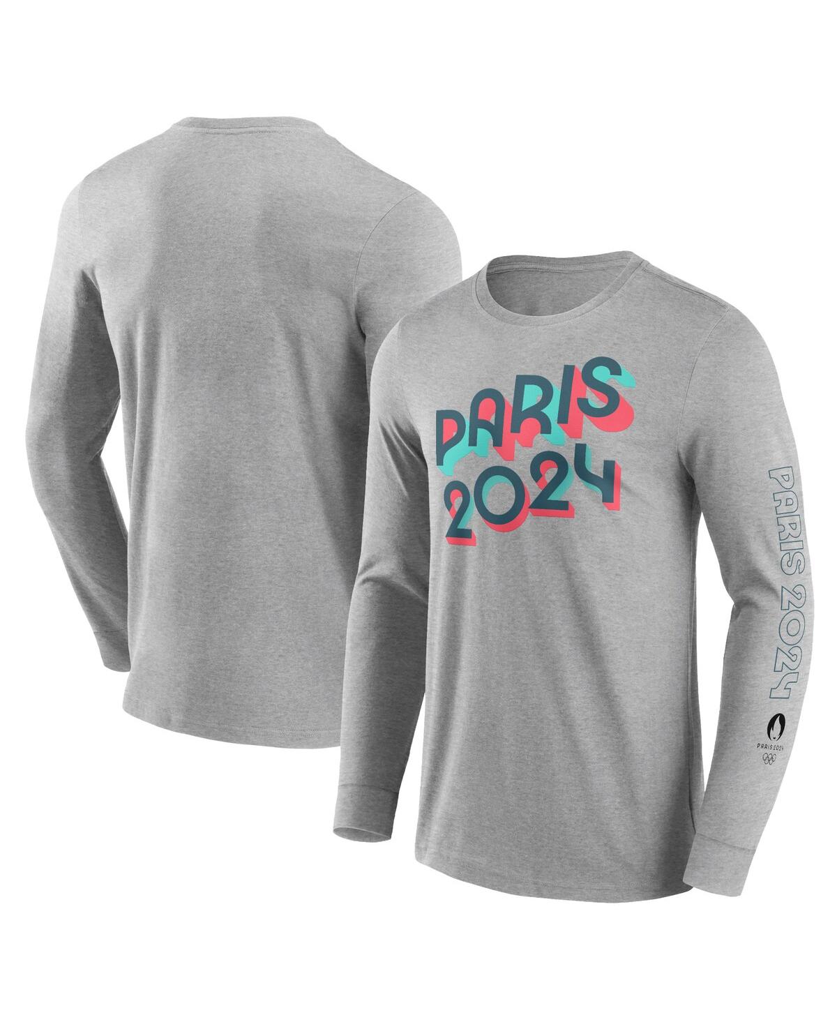 Shop Fanatics Branded Men's Heather Gray Paris 2024 Bold Stripe Long Sleeve T-shirt