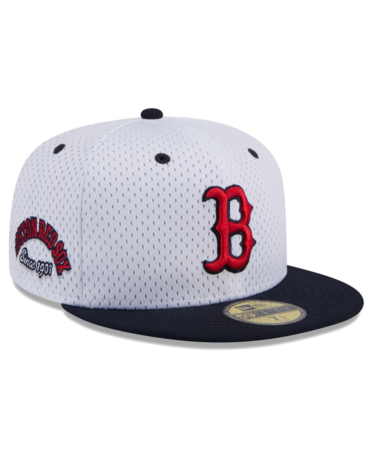 Men's White Boston Red Sox Throwback Mesh 59fifty Fitted Hat - White Navy