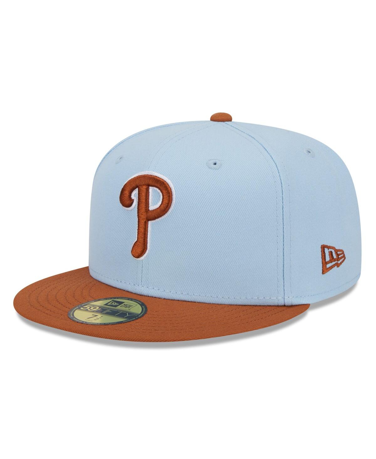 Men's Light Blue/Brown Philadelphia Phillies Spring Color Basic Two-Tone 59fifty Fitted Hat - Light Blue