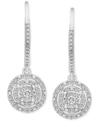 Diamond Circle Leverback Drop Earrings (1/4 ct. tw) in Sterling Silver, Created for Macy's