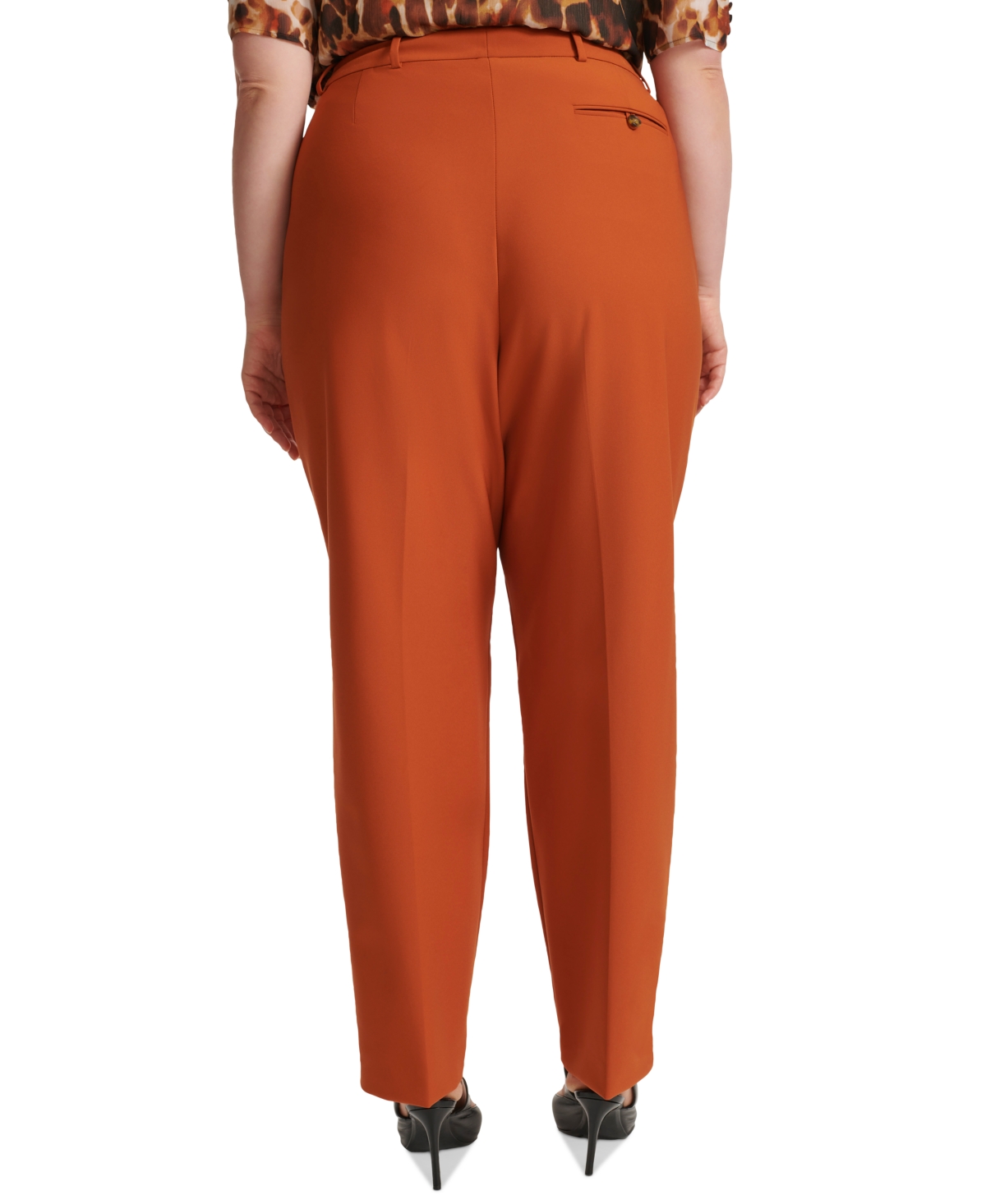 Shop Calvin Klein Plus Size High Rise Straight Leg Pants In Tera