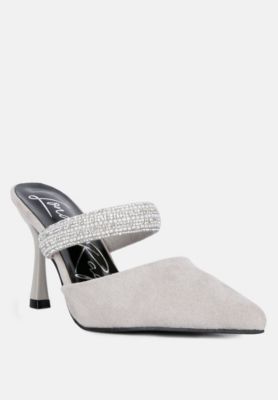 Womens Fauci Diamante Strap Heeled Mules