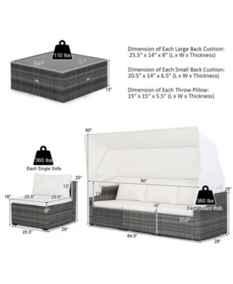 6 Pieces Patio Rattan Furniture Set with Retractable Canopy