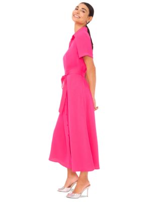 Women's Short-Sleeve Belted Midi Shirtdress