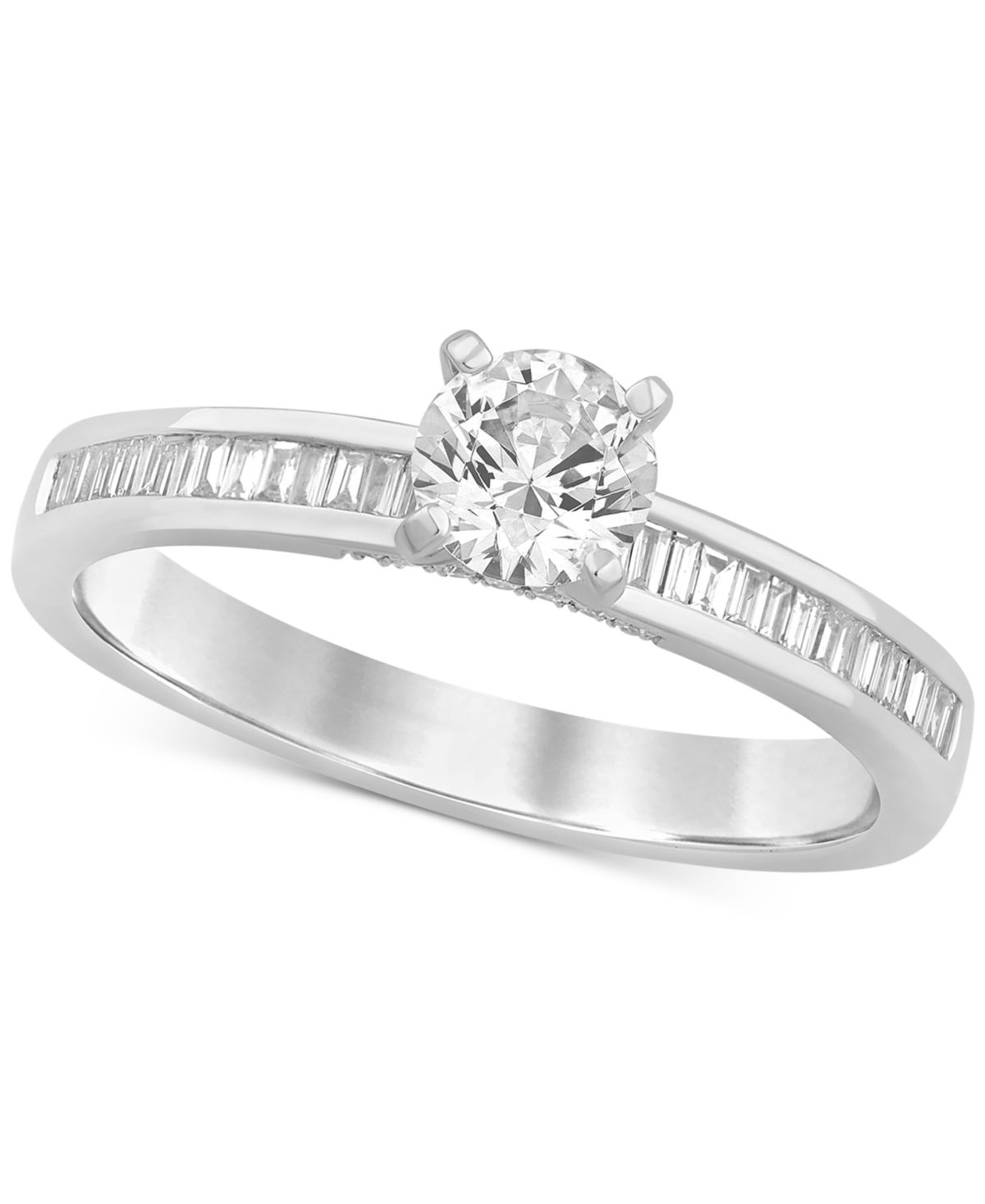 Shop Macy's Diamond Round & Baguette Engagement Ring (3/4 Ct. T.w.) In 14k White Gold