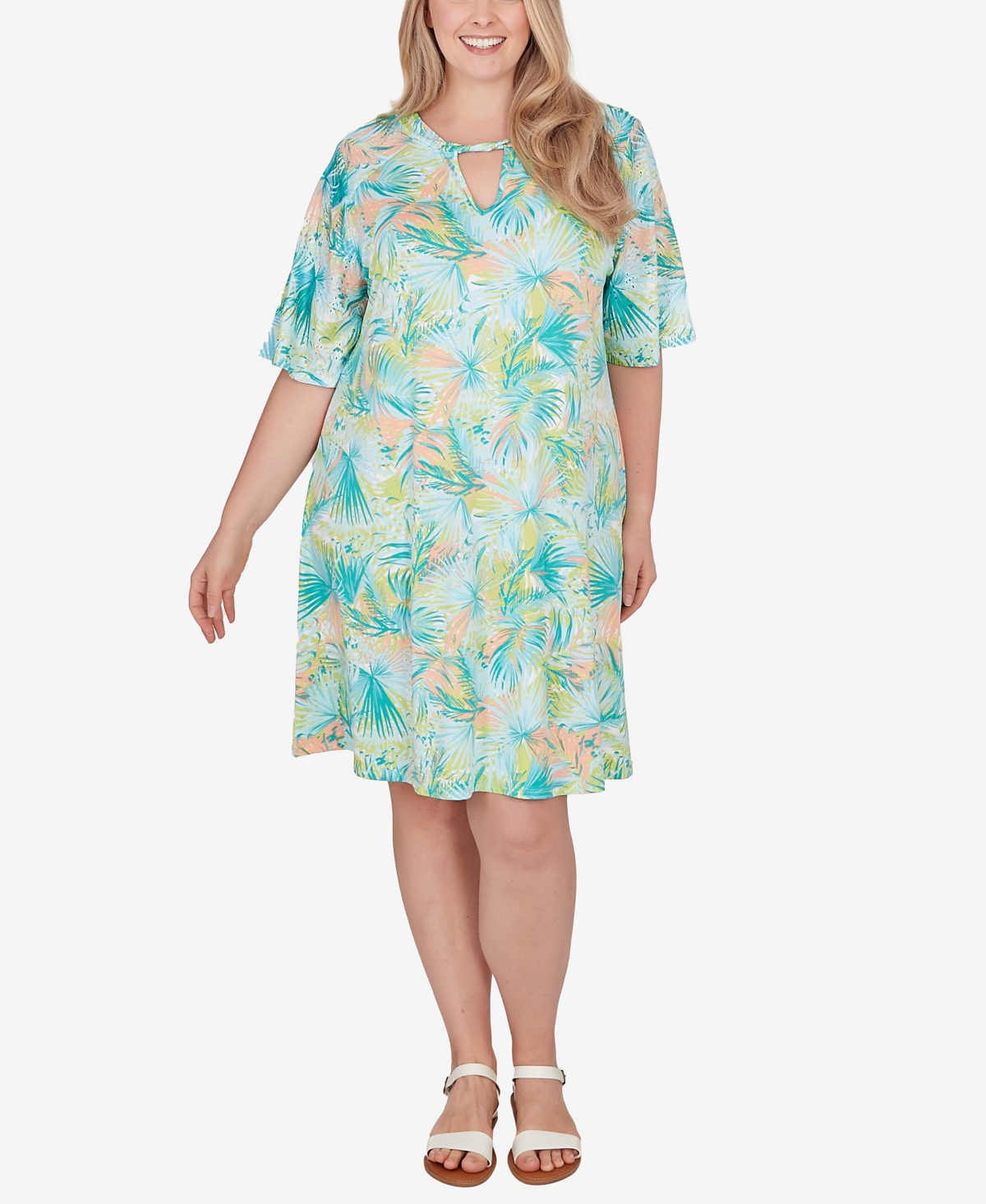 Shop Ruby Rd. Plus Size Tropical Puff Print Dress In Clear Blue Multi