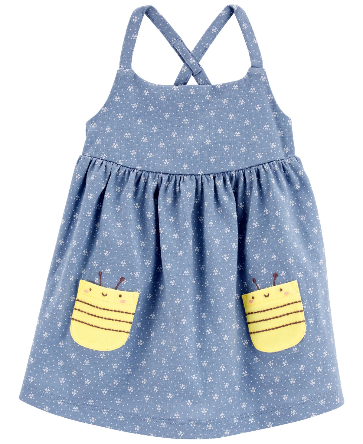Carter's Baby Girls Polka Dot Bee Sleeveless Dress In Blue,yellow
