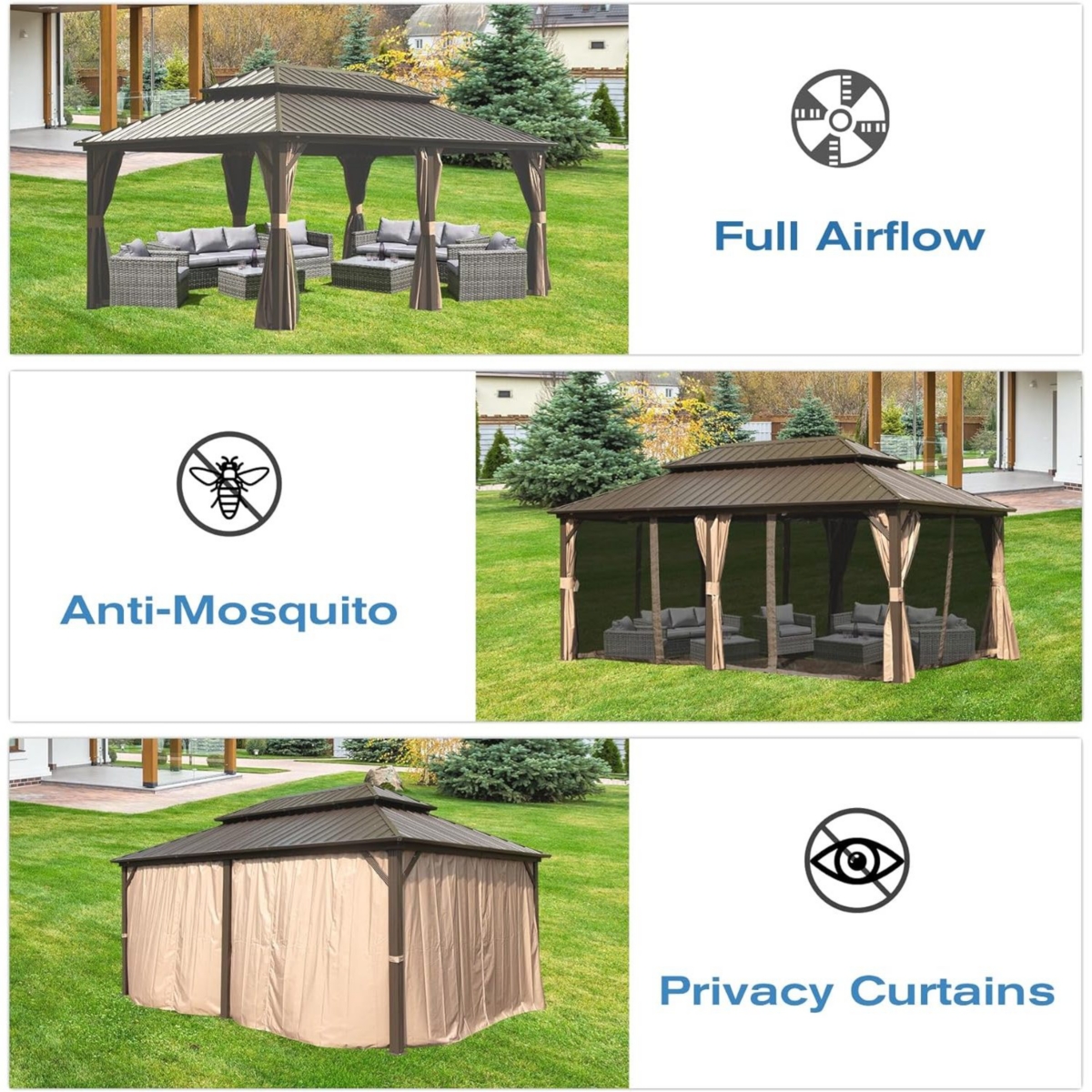 Streamdale Furniture 12' X 20' Hardtop Gazebo, Aluminum Metal Gazebo Withnized Steel Double Roof Canopy