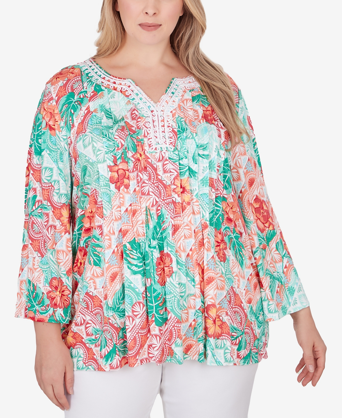 Plus Size Tropical Island Top - Punch Multi