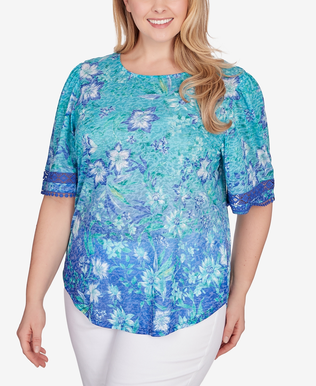 Shop Ruby Rd. Plus Size Ombre Bali Floral Top In Peacock Multi