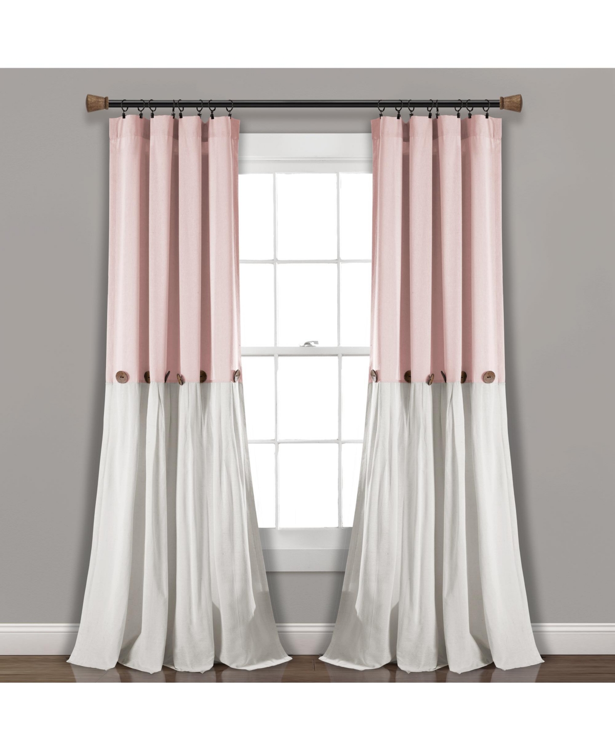 Linen Button Window Curtain Panels - Blush