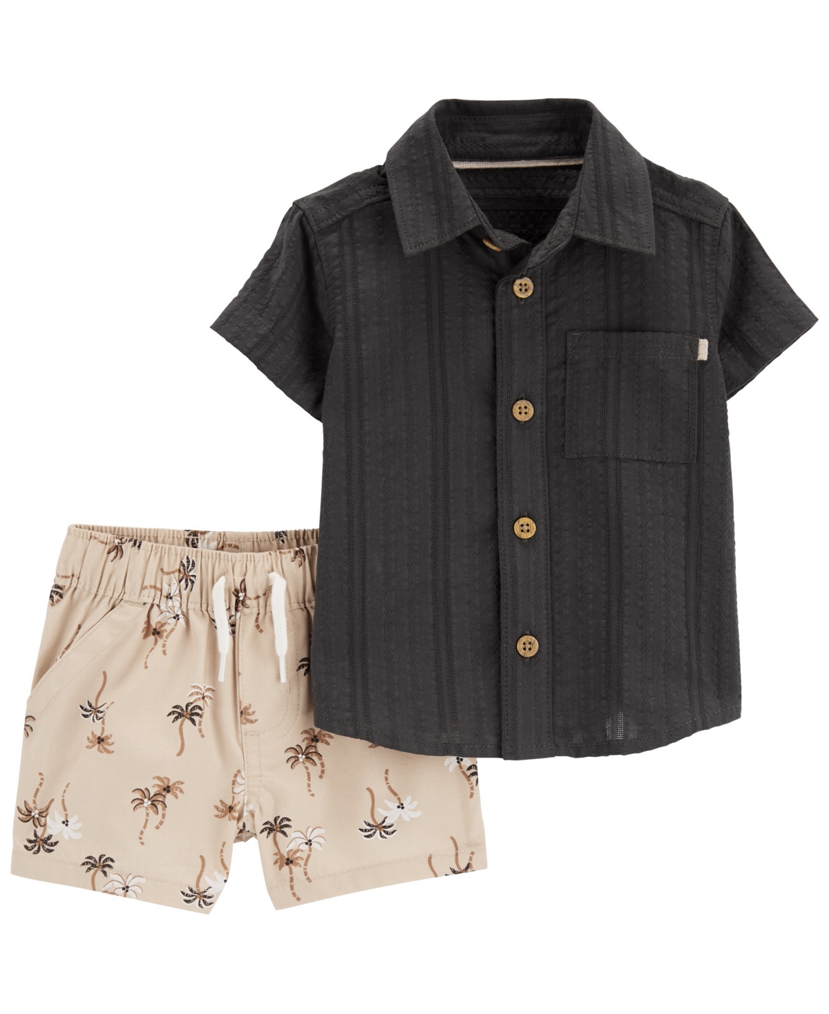 Carter's Baby Boys 2 Piece Button Front Shirt Palm Tree Short Set In Black,tan