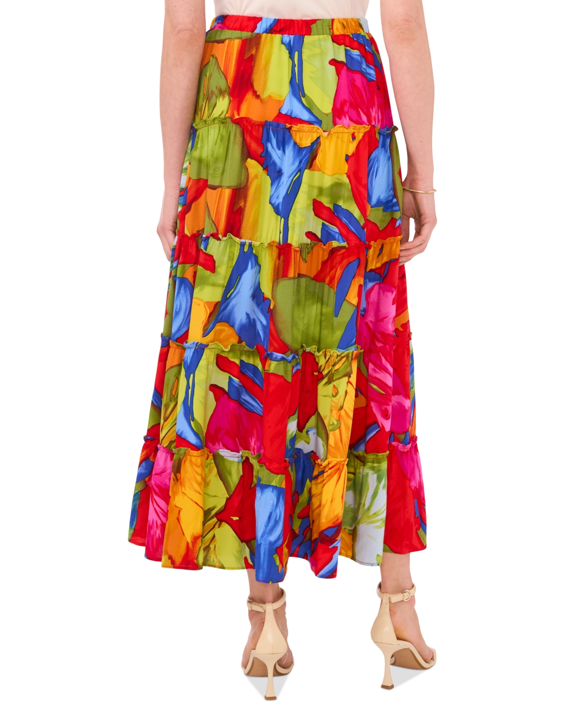 Sam & Jess Petite Floral-Print Tiered Pull-On Maxi Skirt