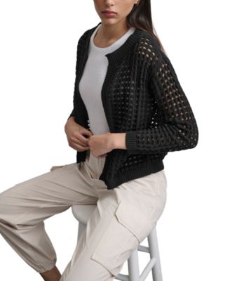 Women's Open-Stitch Drop-Shoulder Cardigan Sweater