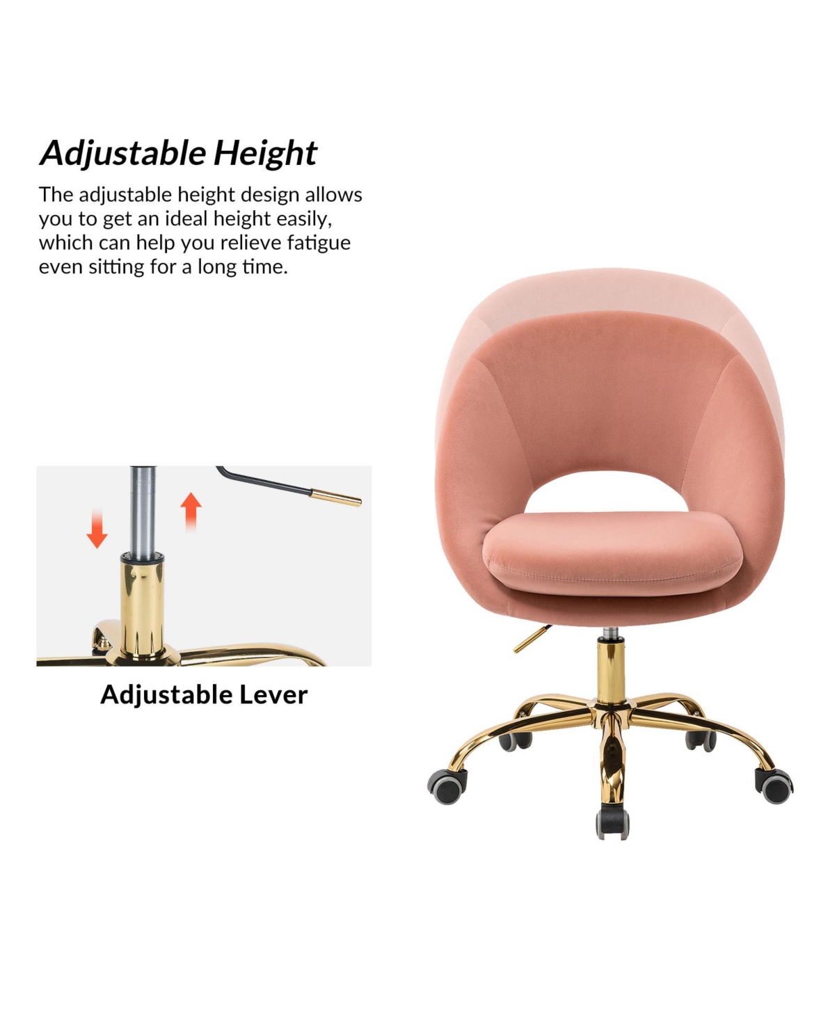 Hulala Home Modern Velvet Office Chair with Adjustable Swivel for Study Vanity