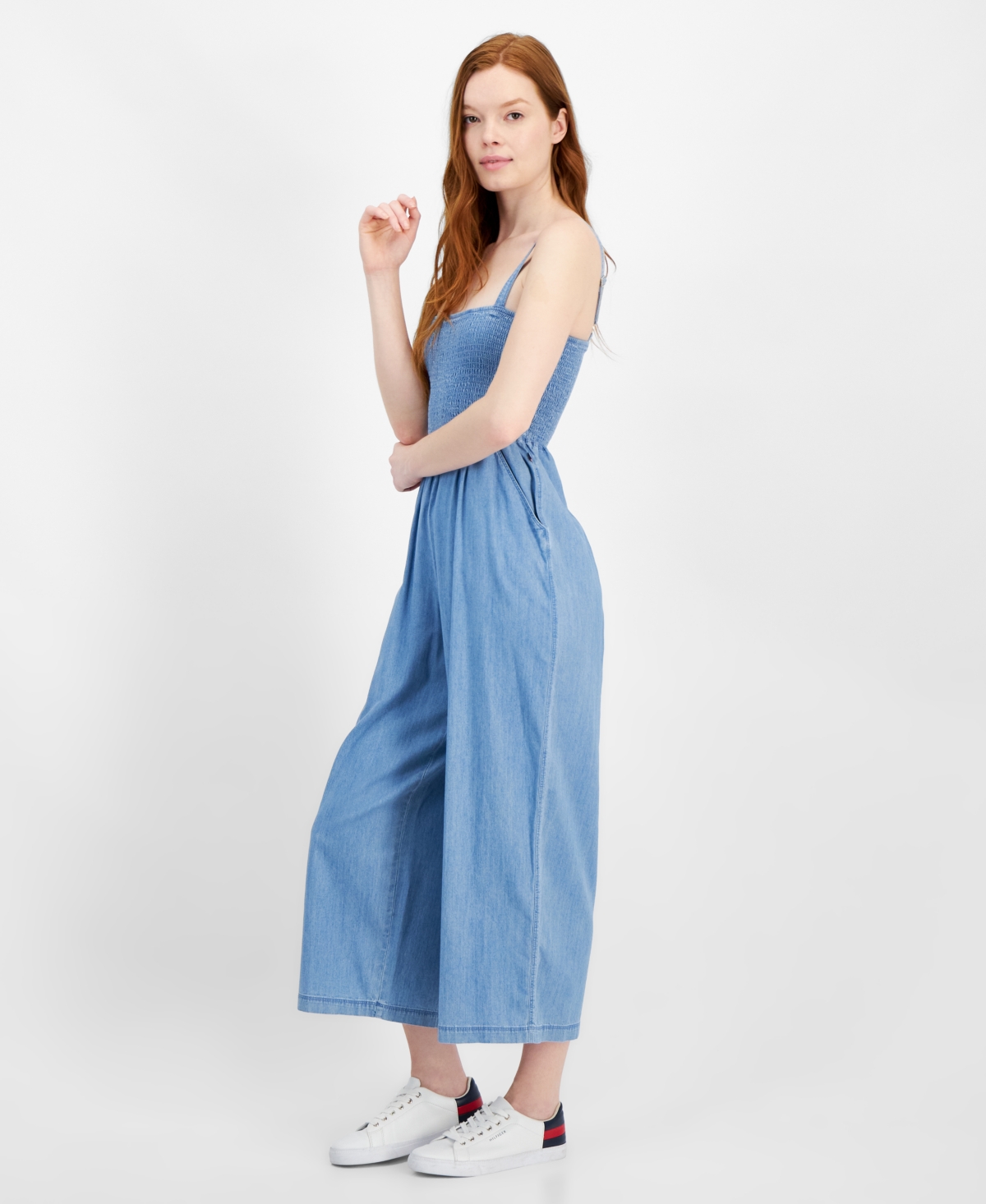 Tommy Hilfiger Women's Smocked Chambray Jumpsuit
