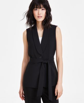 Anne Klein - Women's Shawl-Collar Belted Vest
