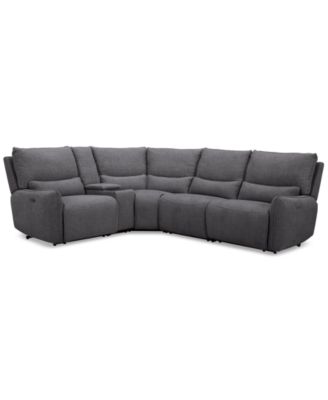 Olper 5-Pc. Fabric Zero Wall Sectional Sofa with Three Power Motion Pieces & Console