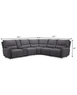Olper 6-Pc. Fabric Zero Wall Sectional Sofa with Three Power Motion Pieces & Console, Created for Macy's