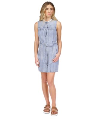 ワンピース Michael Kors Woman Dress Denim MS582IDH68 424 Michael Kors Women's Denim Frayed-Neck Sleeveless Dress - Macy's