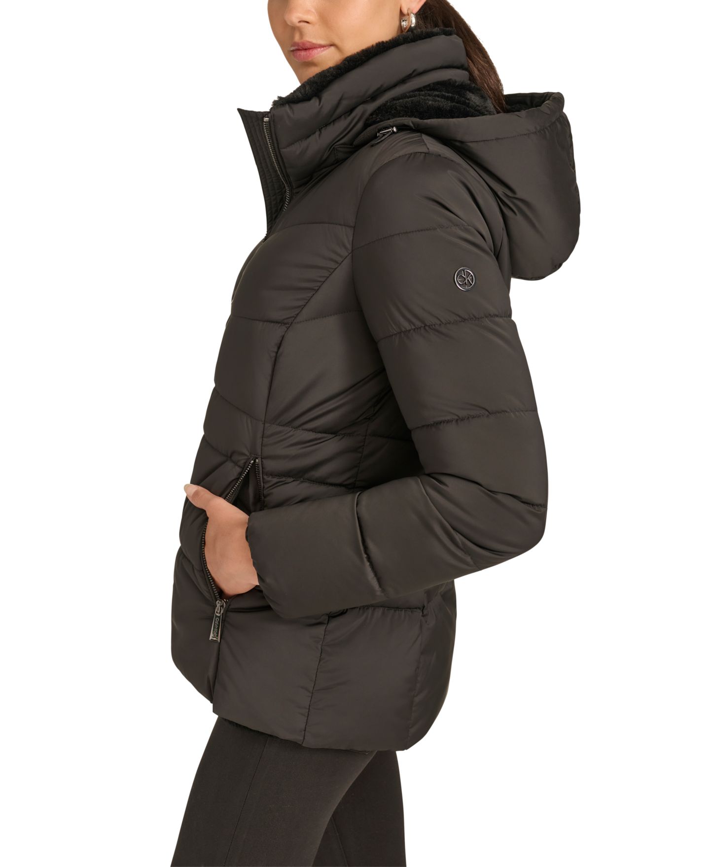 Женская куртка Calvin Klein Faux-Fur-Lined Hooded Puffer, цвет: Чёрный — фото 2
