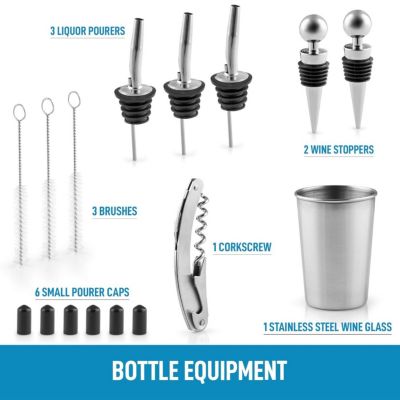 24 Piece Professional Stainless Steel Bartender Set with Bamboo Stand