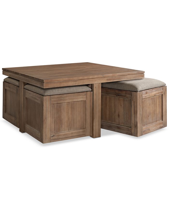 Furniture Champagne Cube Coffee Table with 4 Storage Ottomans, Created for Macy's Macy's