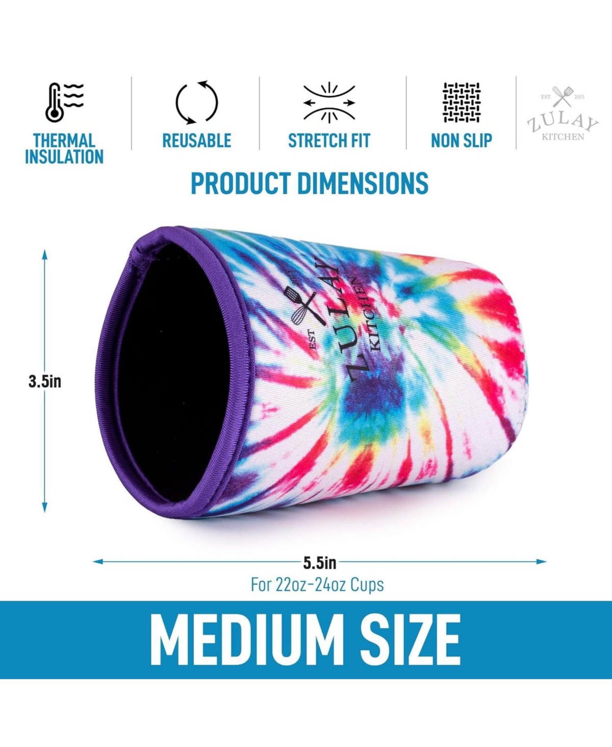 Reusable Iced Coffee Sleeve - Medium Sized Neoprene Insulator Sleeves (22oz to 24oz)