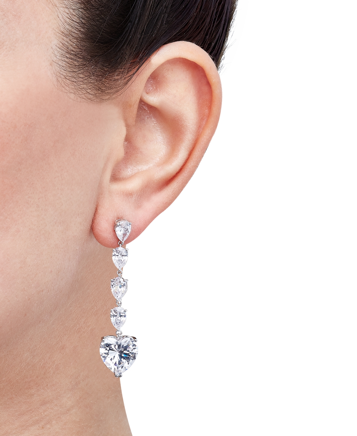 Arabella Cubic Zirconia Heart Dangle Drop Earrings In Sterling Silver In Sterling Silver