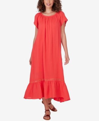 Ruby Rd. Petite Gauze Short Sleeve High/Low Dress - Macy's