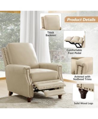 Bellino Mid Century Modern Genuine Leather Recliner with Nailhead Trim