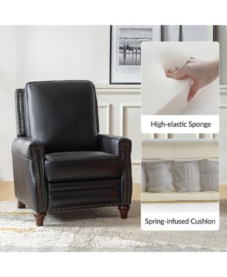 Bellino Mid Century Modern Genuine Leather Recliner with Nailhead Trim
