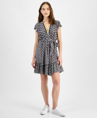 Nautica Jeans - Women's Crochet-Trim Flutter-Sleeve Mini Dress