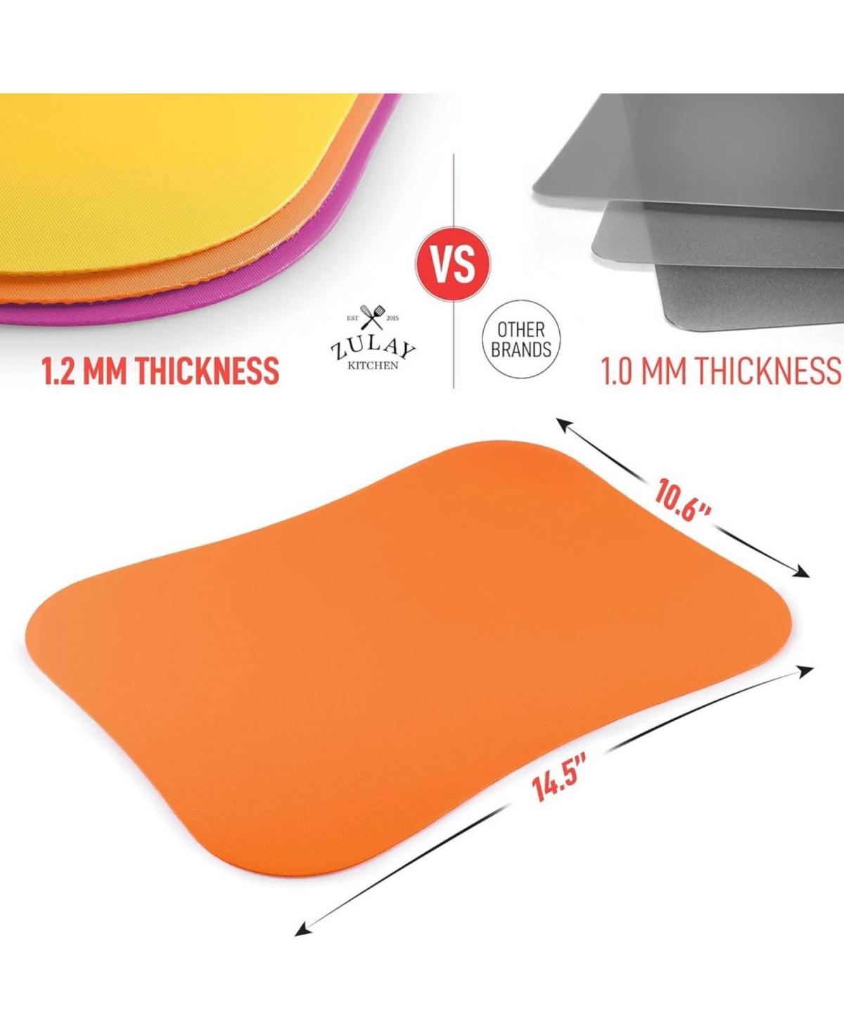 Zulay Kitchen Non-Slip Flexible Cutting Board Set - Dishwasher Friendly Cutting Mats For Cooking Set of 3 - Curved edge-yellow, apricot, grape