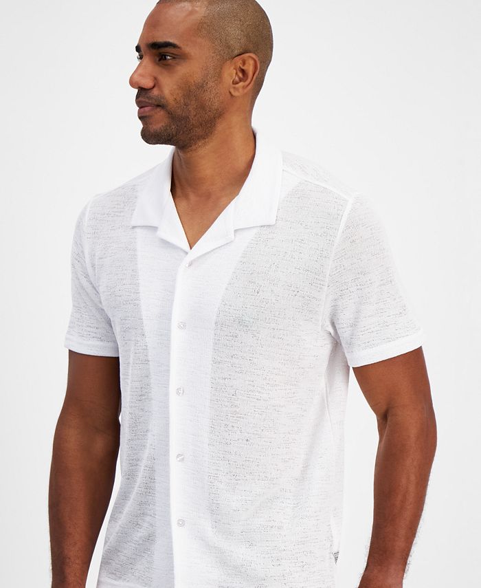 GUESS Men's Gauze Short Sleeve Button-Front Camp Shirt - Macy's
