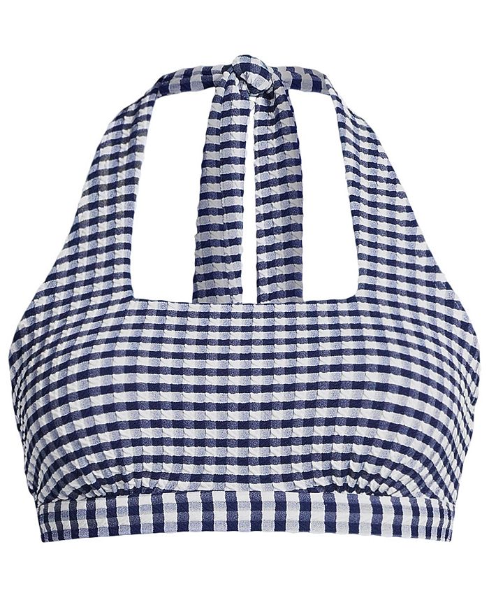 Lands' End Women's Gingham Square Neck Halter Bikini Swimsuit Top Macy's