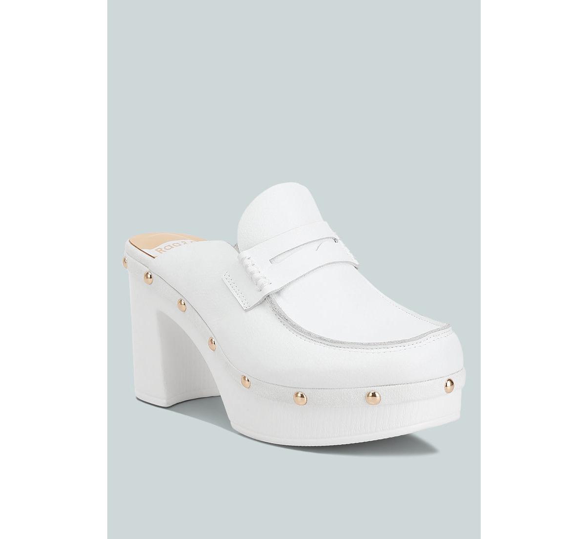 Lyrac Recycled Leather Platform Clogs In White - White