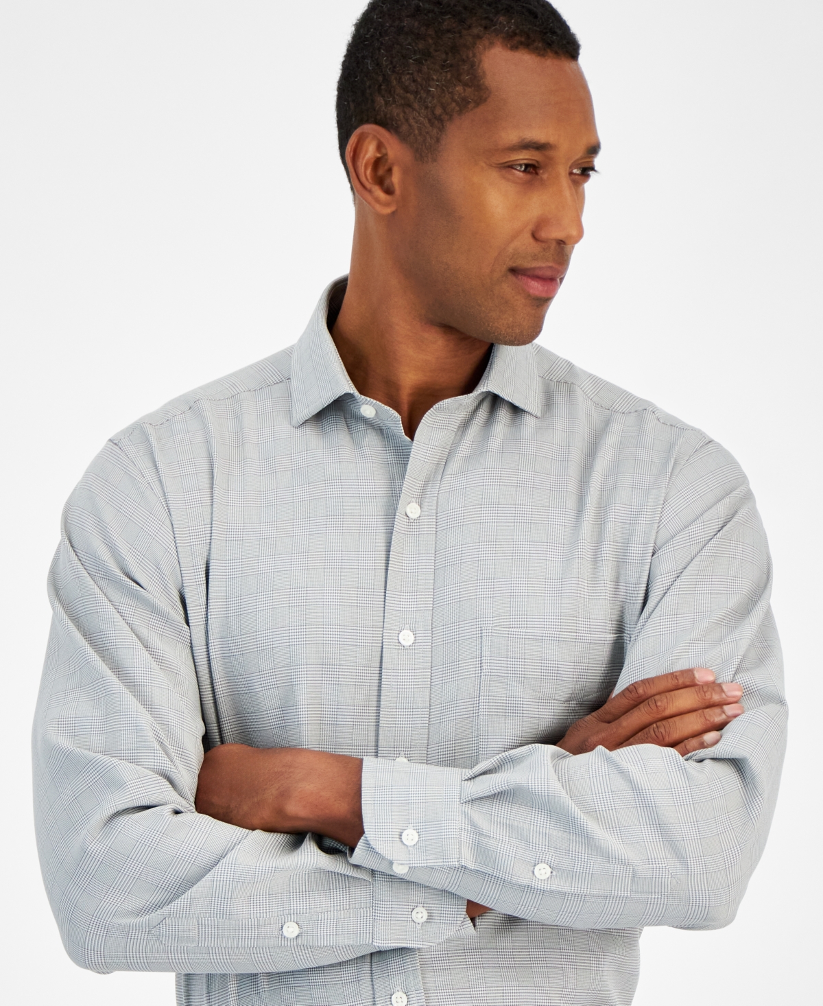 Club Room Men's Glover Check Dress Shirt, Created for Macy's -white